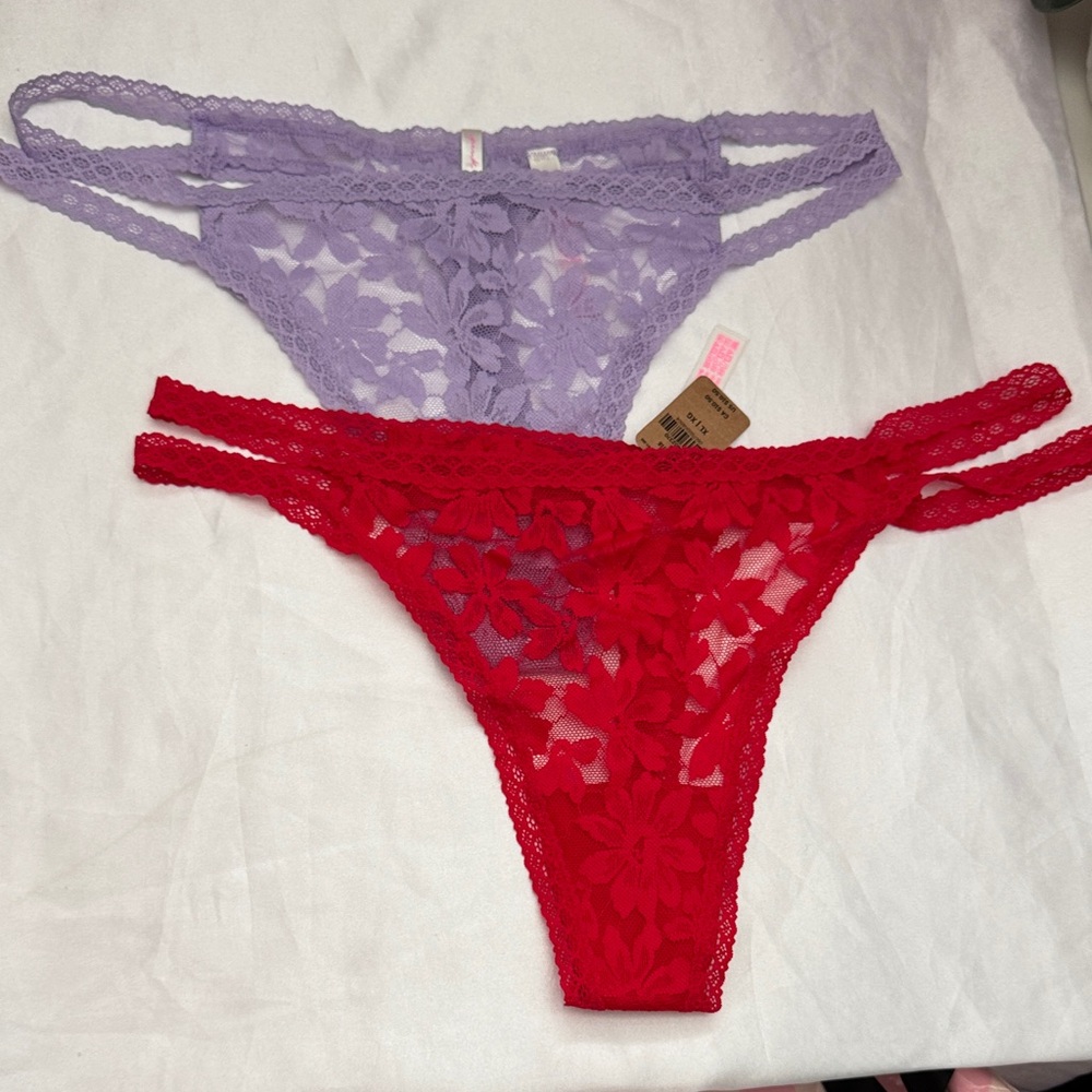 PINK Victoria's Secret Red and Lavender Lace Panties